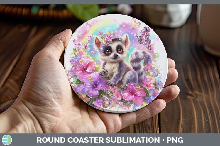 Best Sellers 05 Rainbow Summer Lemur Round Coaster Sublimati