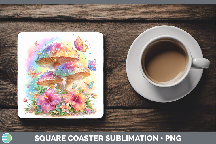 Best Sellers 05 Rainbow Summer Mushroom Square Coaster Subli