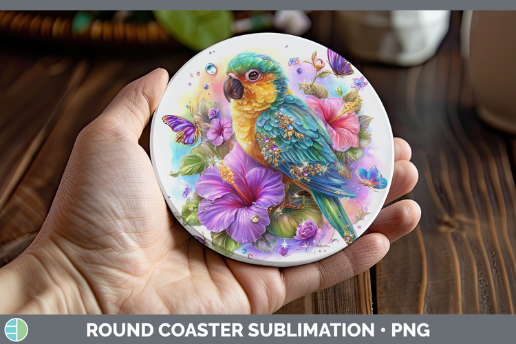 Best Sellers 05 Rainbow Summer Parrot Round Coaster Sublimat