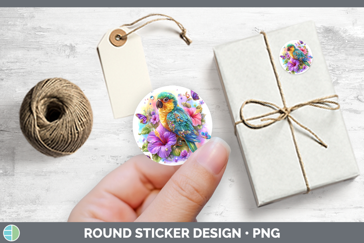 Best Sellers 05 Rainbow Summer Parrot Stickers | Round Label