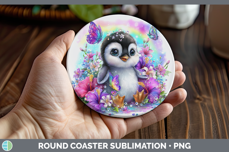 Best Sellers 05 Rainbow Summer Penguin Round Coaster Sublima
