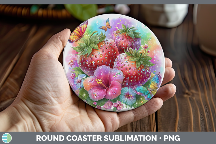 Best Sellers 05 Rainbow Summer Strawberry Round Coaster Subl