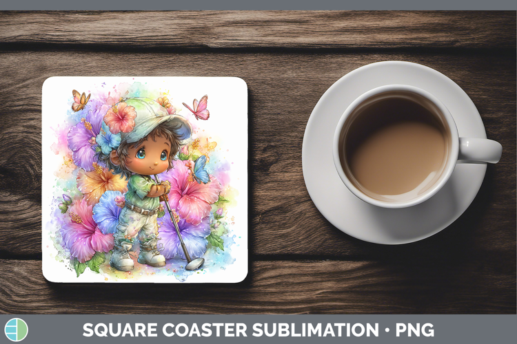 Boy Golfer Square Coaster Best Sellers 06 Rainbow Summer Sub