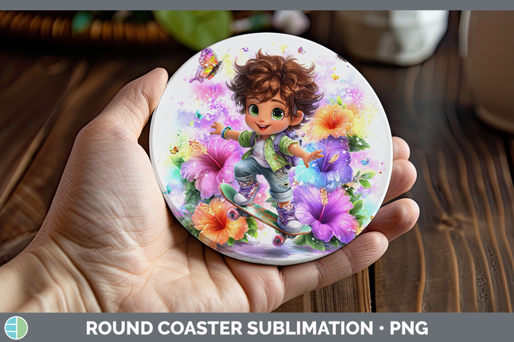 Boy Skateboarder Round Coaster Best Sellers 06 Rainbow Summe