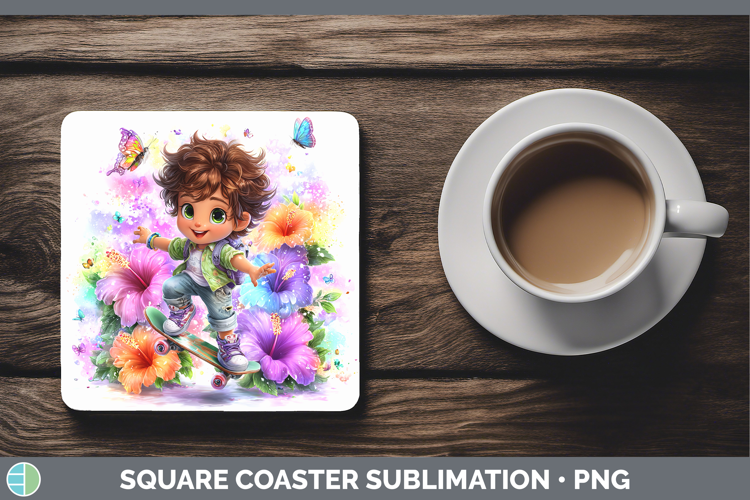 Boy Skateboarder Square Coaster Best Sellers 06 Rainbow Summ