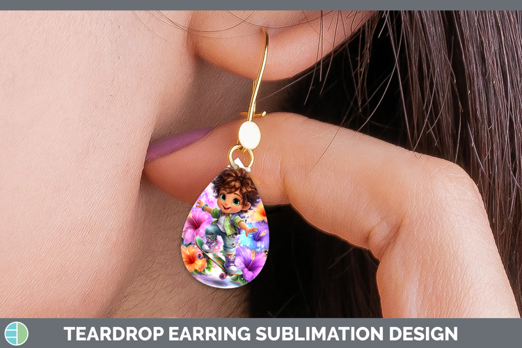 Boy Skateboarder Teardrop Earrings Best Sellers 06 Rainbow S