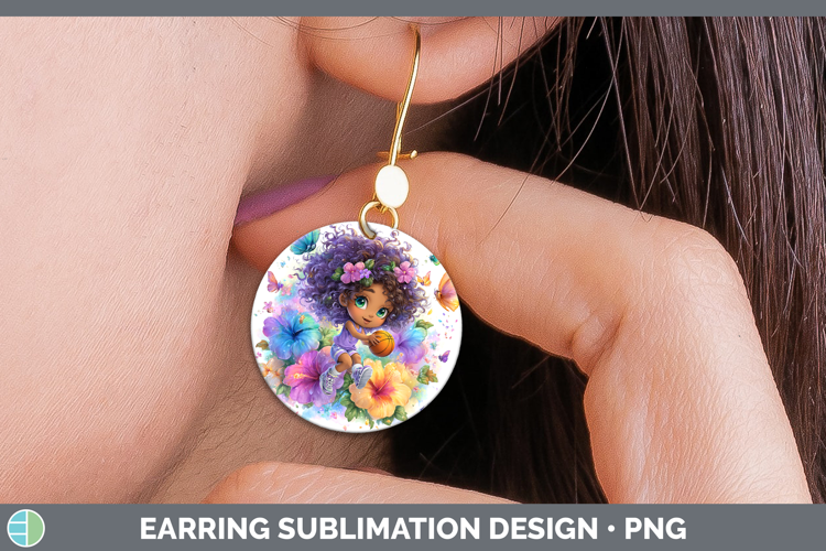 Girl Basketball Round Earrings Best Sellers 06 Rainbow Summe