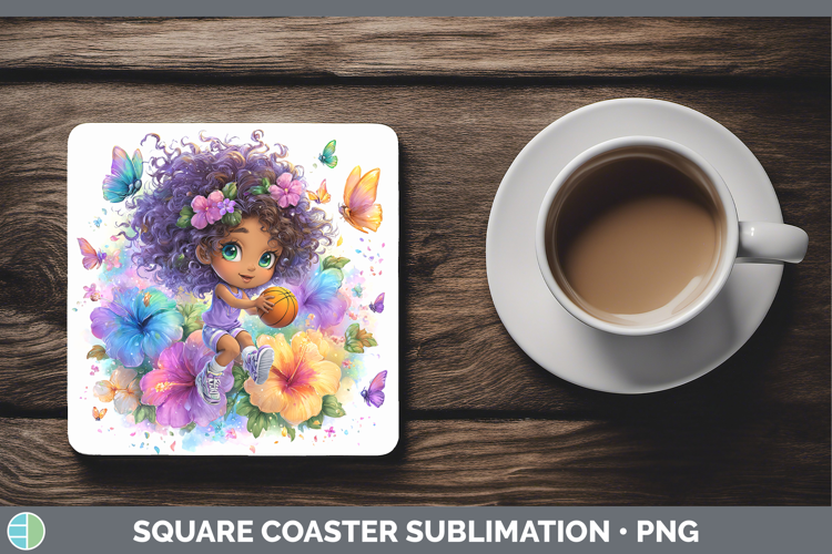 Girl Basketball Square Coaster Best Sellers 06 Rainbow Summe