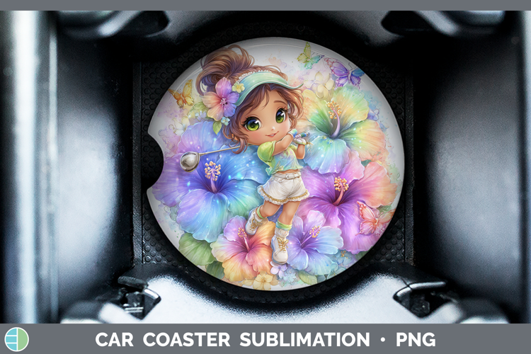 Girl Golfer Car Coaster Best Sellers 06 Rainbow Summer Subli