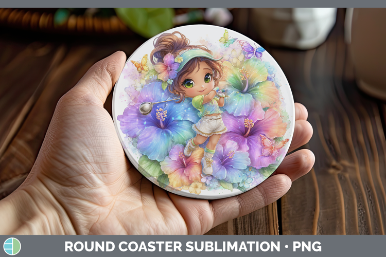 Girl Golfer Round Coaster Best Sellers 06 Rainbow Summer Sub