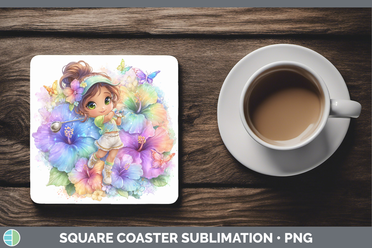 Girl Golfer Square Coaster Best Sellers 06 Rainbow Summer Su