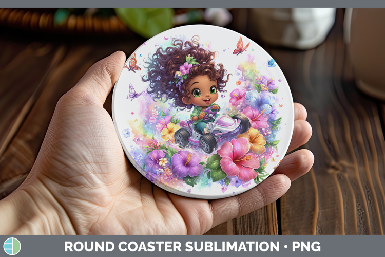 Girl Race Car Driver Round Coaster Best Sellers 06 Rainbow S