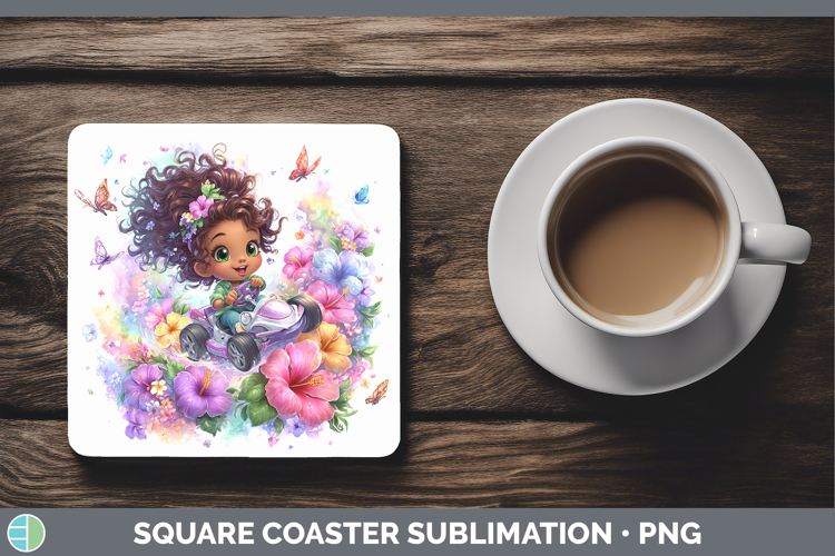 Girl Race Car Driver Square Coaster Best Sellers 06 Rainbow