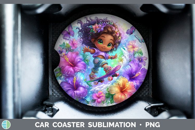 Girl Skateboarder Car Coaster Best Sellers 06 Rainbow Summer