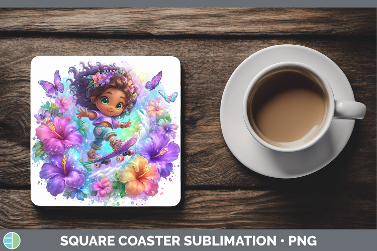 Girl Skateboarder Square Coaster Best Sellers 06 Rainbow Sum