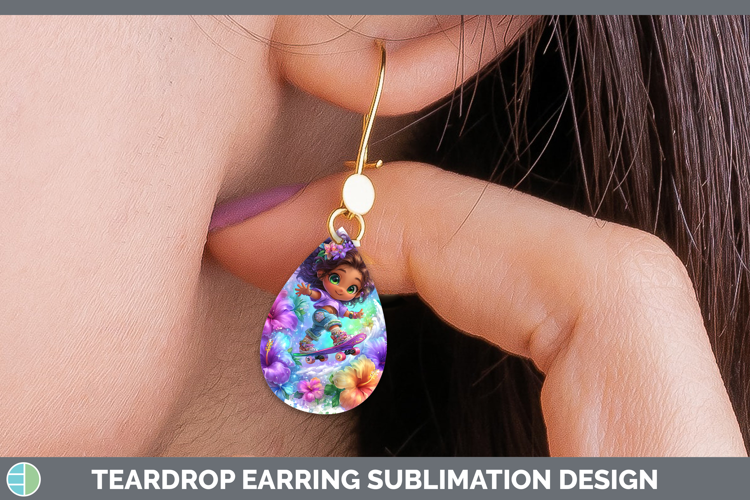 Girl Skateboarder Teardrop Earrings Best Sellers 06 Rainbow
