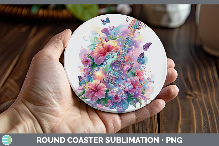 Guitar Round Coaster Best Sellers 08 Rainbow Summer Sublimat