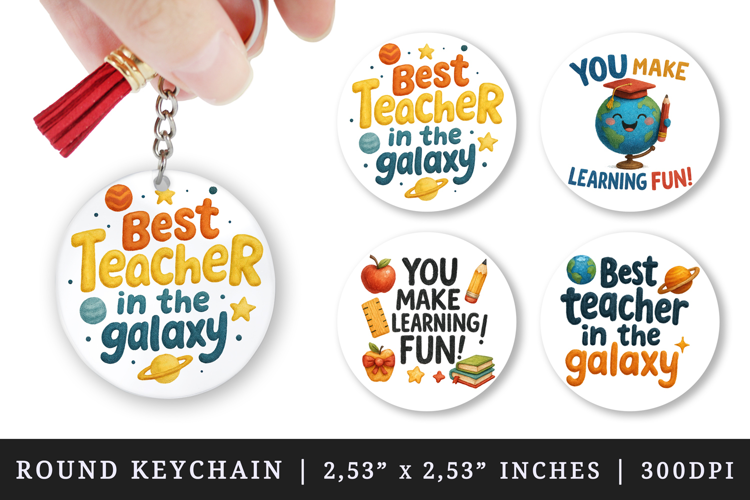 Best Teacher round keychain pintable sublimation design png