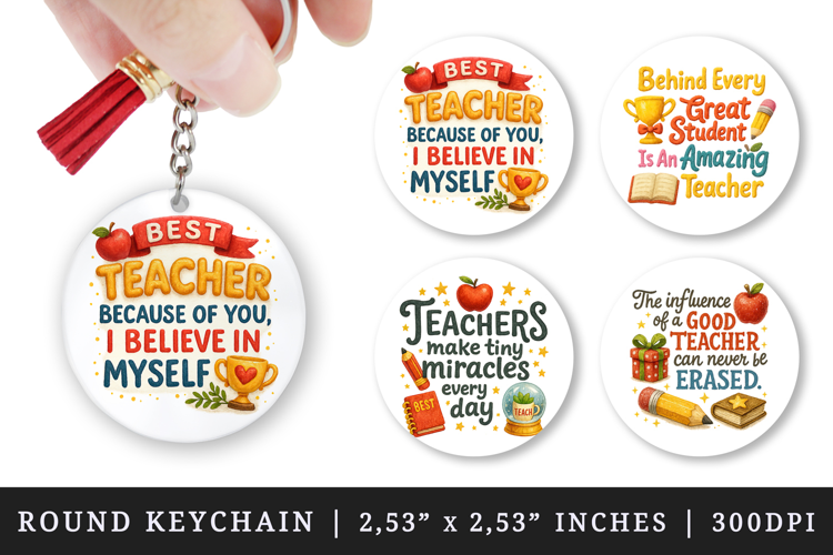 Best Teacher round keychain pintable sublimation design png