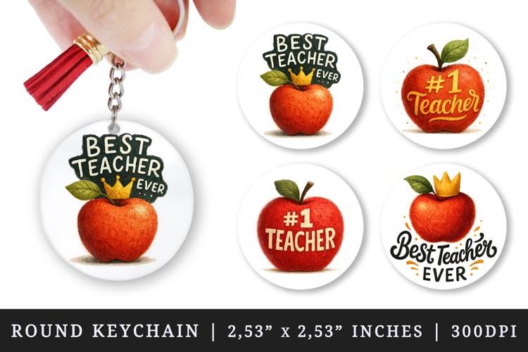 Best Teacher round keychain pintable sublimation design png