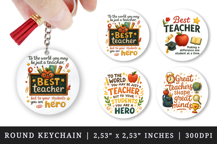 Best Teacher round keychain pintable sublimation design png