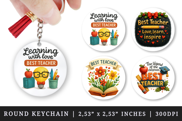 Best Teacher round keychain pintable sublimation design png