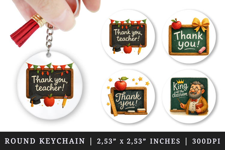 Best Teacher round keychain pintable sublimation design png