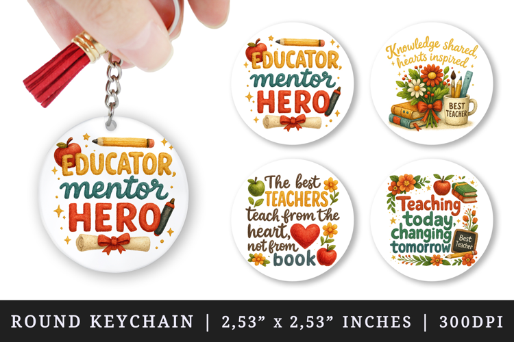 Best Teacher round keychain pintable sublimation design png