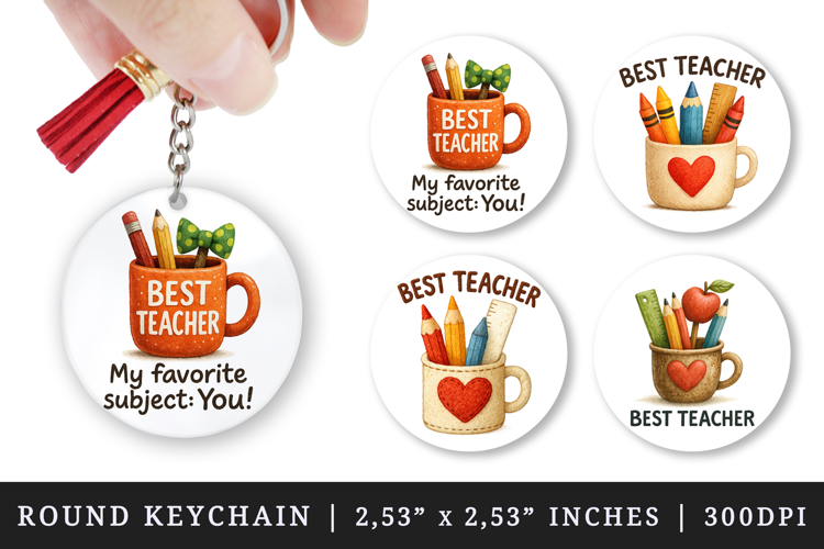 Best Teacher round keychain pintable sublimation design png