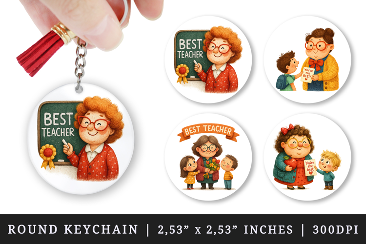 Best Teacher round keychain pintable sublimation design png