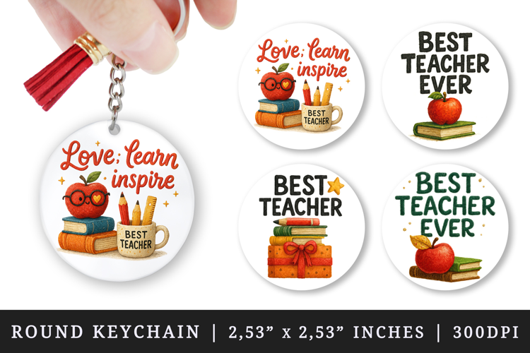 Best Teacher round keychain pintable sublimation design png