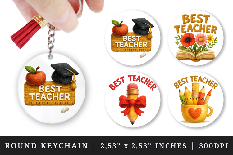 Best Teacher round keychain pintable sublimation design png