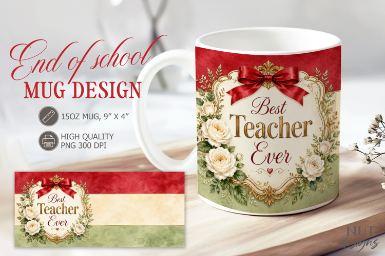 End of School Mug wrap Best teacher ever Vintage Mug 15 oz