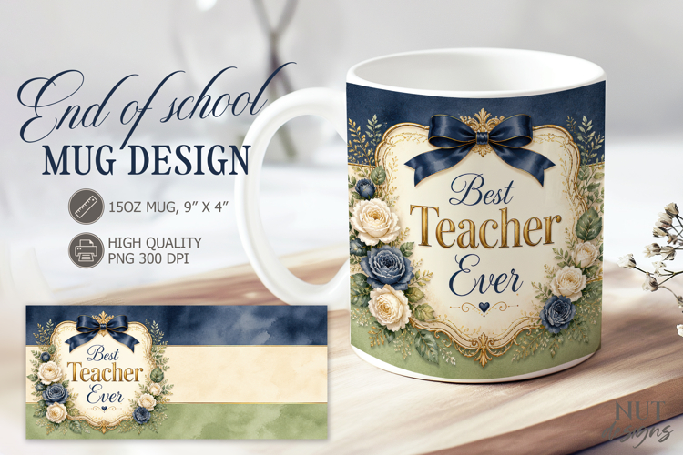 End of School Mug wrap Best teacher ever Vintage Mug 15 oz