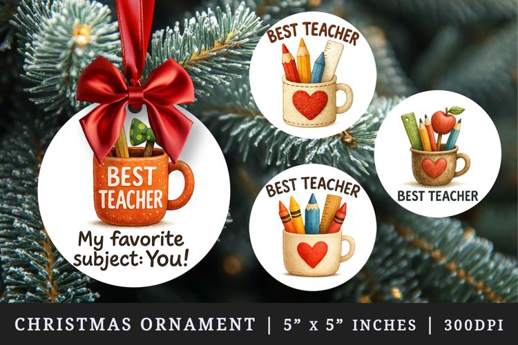 Best Teacher round ornaments sublimation design