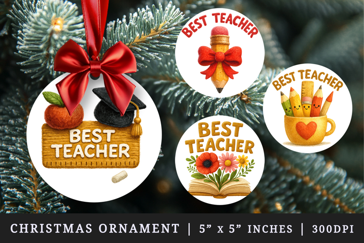 Best Teacher round ornaments sublimation design