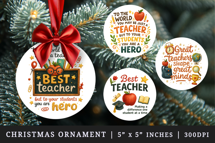 Best Teacher round ornaments sublimation design