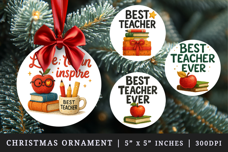 Best Teacher round ornaments sublimation design