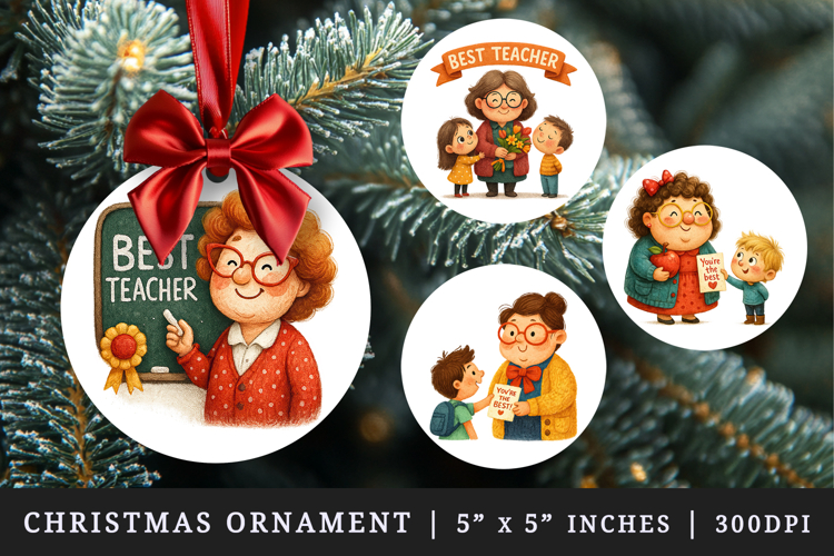 Best Teacher round ornaments sublimation design