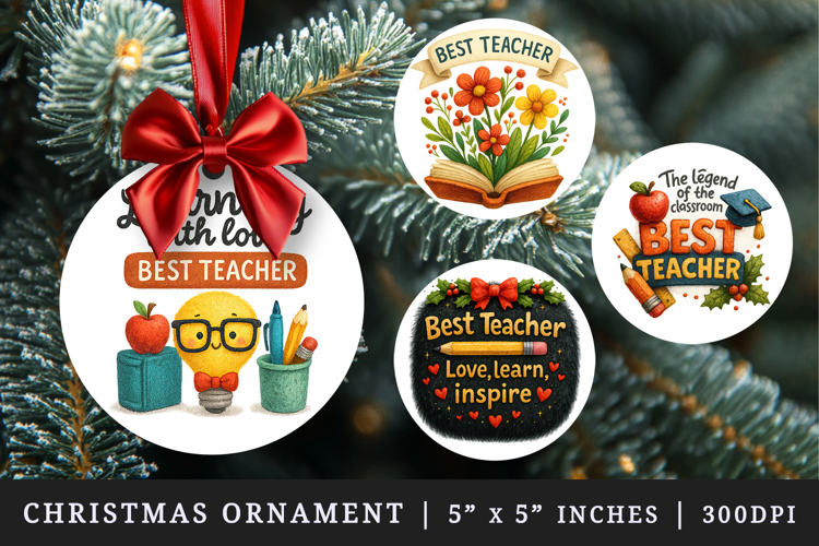 Best Teacher round ornaments sublimation design