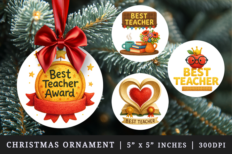 Best Teacher round ornaments sublimation design