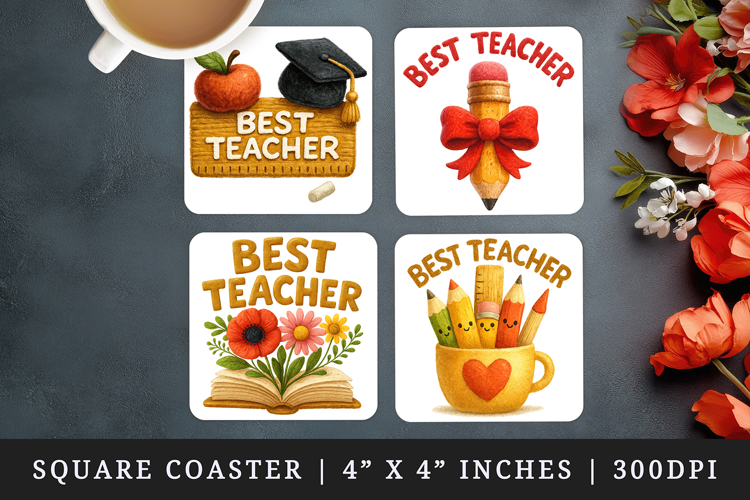 Best Teacher square coaster sublimation, coasters design