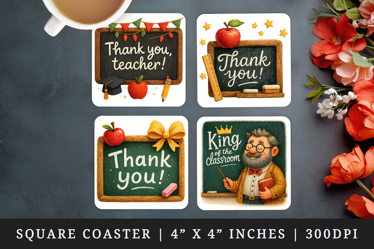 Best Teacher square coaster sublimation, coasters design