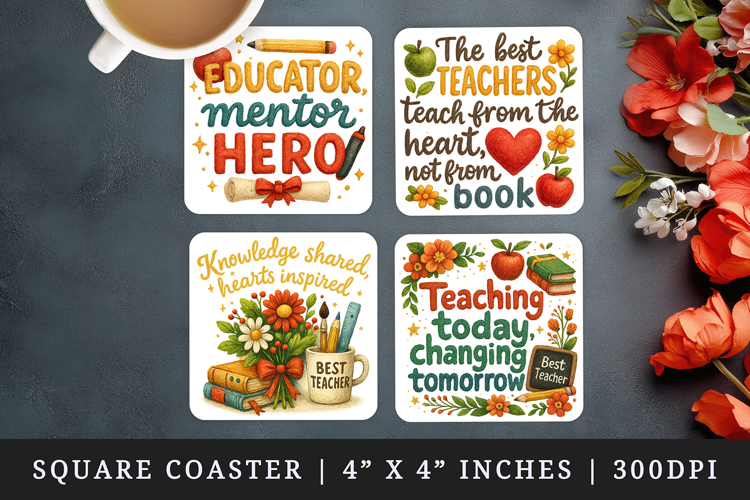 Best Teacher square coaster sublimation, coasters design