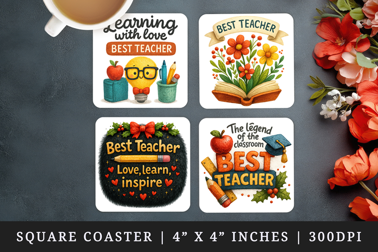 Best Teacher square coaster sublimation, coasters design