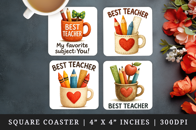 Best Teacher square coaster sublimation, coasters design
