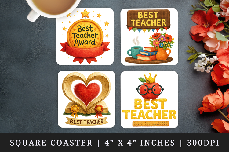 Best Teacher square coaster sublimation, coasters design