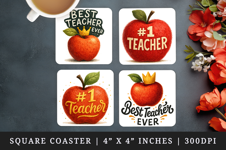 Best Teacher square coaster sublimation, coasters design