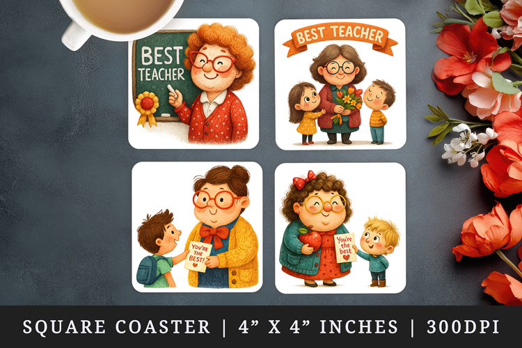 Best Teacher square coaster sublimation, coasters design