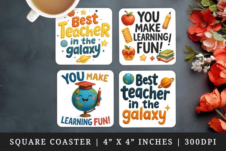 Best Teacher square coaster sublimation, coasters design